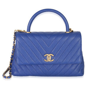 Chanel Blue Chevron Caviar Medium Coco Top Handle Bag